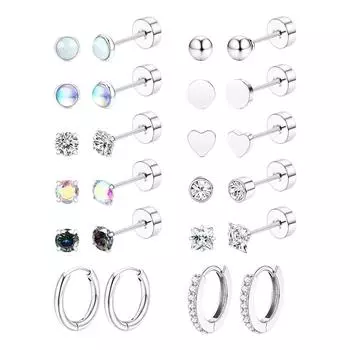 Набор из 12 стильных комбинаций серег Изысканный набор серег из нержавеющей стали Элегантное украшение для ушей для модных женщин
