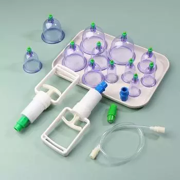 Набор из 12 вакуумных банок с присосками для массажа спины, баночки для детоксикации и антицеллюлитной терапии, банки для здорового ухода зелёный