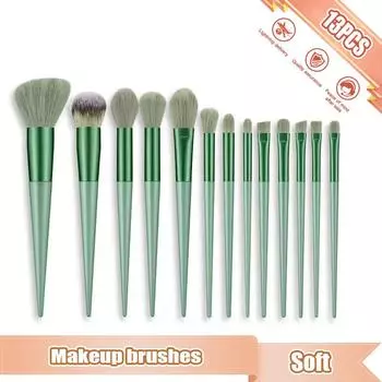 Набор из 13 кистей для макияжа с пластиковой ручкой, мягкие синтетические щетинки для пудры, тонального крема, теней для век, кисти для ретуширования макияжа, косметика