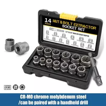Набор из 14 предметов для снятия ударных болтов и гаек, инструмент для извлечения болтов из хромомолибденовой стали с футляром для хранения, подходит для гаечного ключа Zhongfei, электрической дрели