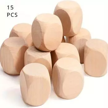 Набор из 15 деревянных кубических бусин, высококачественная древесина твердых пород, гладкая поверхность, закругленные углы для поделок своими руками, изготовления ювелирных изделий и декоративных аксессуаров 15PCS