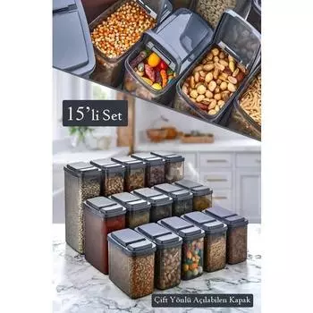 Набор из 15 мерных пищевых контейнеров с двойной крышкой - контейнер для хранения бобовых - (5X1200 мл, 5X1700 мл