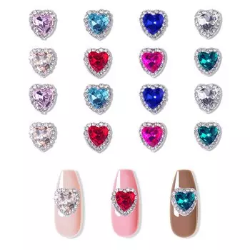 Набор из 16 3D-накладок для ногтей в форме сердца, 3D-камни для ногтей в форме сердца, пухлые большие стразы, драгоценные камни для дизайна ногтей, ювелирные изделия (Цветной А)