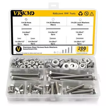 Набор из 200 болтов, гаек и шайб из нержавеющей стали с британским шестигранником