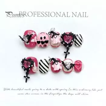 Набор из 20 накладных ногтей с очаровательными призрачными принтами, набор для маникюра своими руками, накладные ногти для женщин и девушек, любителей ухода за ногтями XS Mixed Style