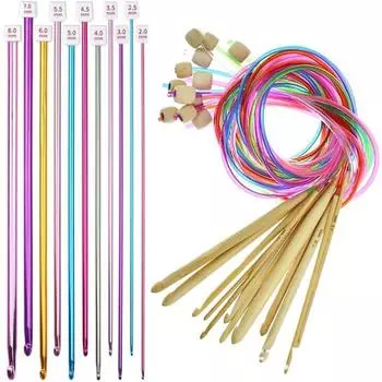 Набор из 23 крючков для вязания, 12 цветных тунисских круглых крючков с веревкой, 11 тунисских крючков для вязания (2-8 мм) Алюминий, афганское вязание крючком