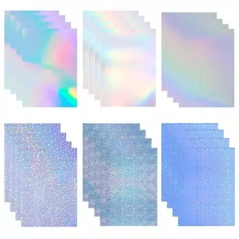 Набор из 24 голографических этикеток формата А4, виниловая голографическая наклейка для быстрой печати, симпатичная, совместимая с принтерами, наклейки, типы, размер, бумага,