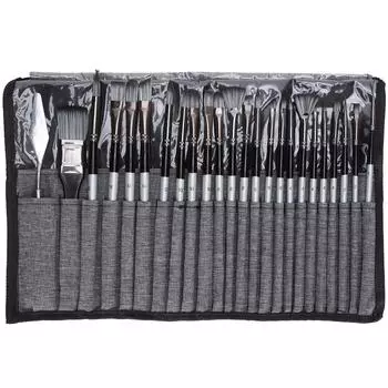 Набор из 24 кистей для рисования, нейлоновая шерсть, деревянная ручка с сумкой для акриловой акварельной краски, серый серый