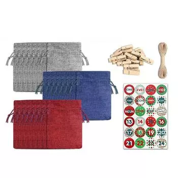 Набор из 24 конфетных мешочков, рождественский адвент-календарь, подарочные мешочки, завязки на шнурке, органайзеры для закусок, украшения