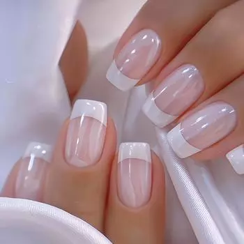 Набор из 24 накладных ногтей Chic French Tip Push-On - глянцевый Aurora белый и розовый, набор накладных ногтей средней длины French Tip W762-5