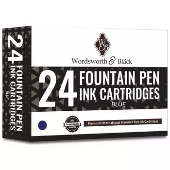 Набор из 24 стержней для перьевых ручек Wordsworth Black, набор из 24 синих чернильных картриджей, международный стандартный размер, длина, прибл. - - - 1,5 синий