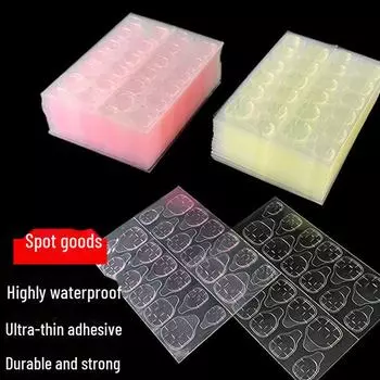 Набор из 24 водостойких клеящих желеобразных накладок для ногтей: Сильная фиксация с ревенем и клеем-порошком.