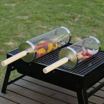 Набор из 2/3 предметов из нержавеющей стали, корзина для барбекю, цилиндрическая клетка для барбекю, кухонная утварь, подставка для барбекю для пикника S-2pcs set