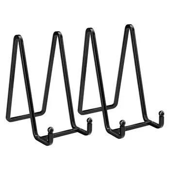 Набор из 2 элегантных прочных железных подставок-мольбертов для демонстрации фотографий и декоративных тарелок ярких цветов S чёрный