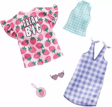Набор из 2 аксессуаров для кукол Barbie Fashion Check Strawberry для девочек в возрасте от 1 года и GHX61 [Кукла в платье] [3 шт.]