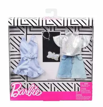 Набор из 2 блестящих джинсовых аксессуаров для куклы Барби для девочек в возрасте 10 лет и GHX56 [Кукла в платье] [3 шт.]