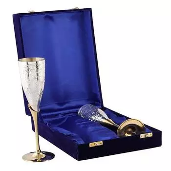 Набор из 2 бокалов для вина, латунный бокал с гравировкой в коробке, посеребренный бокал