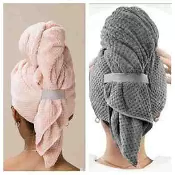 (Набор из 2) Большая шапочка для сухих волос, банное полотенце, 100*60 см, супервпитывающая и быстросохнущая 2 розовый/серый