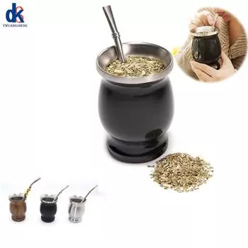 Набор из 2 чайных ложек и соломинок из нержавеющей стали 304, Аргентина, калебас, кофе, молока, зерна дерева, изолированные чашки Black Cup