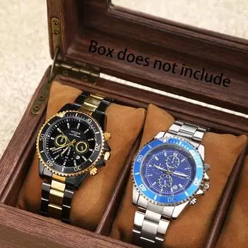 Набор из 2 часов, деловые мужские модные кварцевые часы с календарем, роскошные мужские часы из нержавеющей стали, идеальный подарок для мужчин