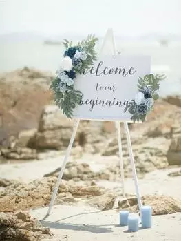 Набор из 2 цветов для свадебной арки, искусственные цветы, гирлянды из искусственных цветов и приветственные знаки, украшения для спинок стульев, цветы для свадебной церемонии и приема синий