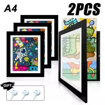 Набор из 2 детских художественных рамок формата А4, деревянный сменный фотодисплей, детский органайзер для картин, домашний офис зелёный