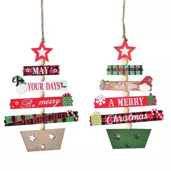 Набор из 2 елочных украшений, деревянные подвесные украшения для подвески на рождественскую елку, праздничное ремесло для домашнего декора