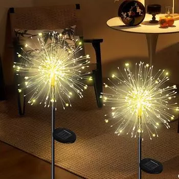 Набор из 2 фейерверков Светодиодные мигающие гирлянды с датчиком источника света Наземные светильники Газонный светильник Канальное ландшафтное декоративное освещение 2pcs