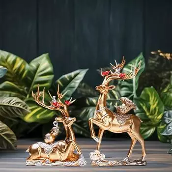 Набор из 2 фигурок оленей, декоративная центральная часть, подарочная скульптура лося, современные статуэтки оленей для полки, свадебной гостиной, красного цвета (Золото)