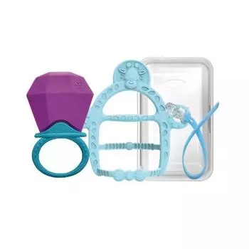 Набор из 2-х прорезывающих устройств Ange, фиолетовый (драгоценный прорезыватель), синий (браслет-прорезыватель), случайная доставка (клип), 1 комплект, корейские детские товары