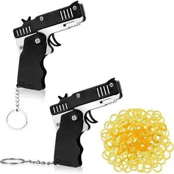 Набор из 2 игрушечных пистолетов с резиновой лентой, складной игрушечный пистолет ручной работы с легкой загрузкой, 120 резиновых лент, складная пусковая установка с мягкими эластичными резиновыми лентами, игра-стрелялка для подростков 9*8*1.1cm чёрный
