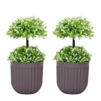 Набор из 2 искусственных топиари, 22x10 см, для декора дома/офиса, зелень в коричневом пластиковом горшке