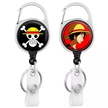 Набор из 2 карабинов с катушкой One Piece Straw Hat Luffy Skull Mark Character до брелока Популярные товары из аниме Moe Украшения Подарок (Растягивается 60см)