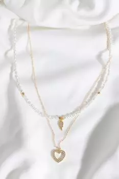 Набор из 2 колье с жемчугом и золотистым цветом в форме сердца