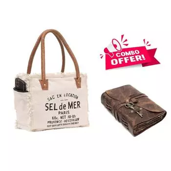 Набор из 2 кожаных ежедневников с ключом + сумки Сумка Sel De Mer из переработанного холста Большая сумка из переработанного холста и воловьей кожи Сумка Radiant из переработанного холста