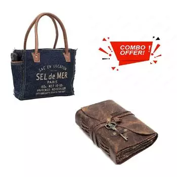 Набор из 2 кожаных ежедневников с ключом + сумки Сумка Sel De Mer из переработанного холста Большая сумка из переработанного холста и воловьей кожи Сумка Radiant из переработанного холста