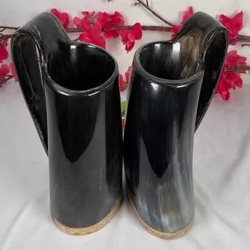 Набор из 2 кружек с рогами викингов, аутентичный средневековый сосуд с безопасным для пищевых продуктов покрытием, кружка для пива, медовухи и вина