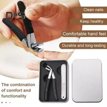 Набор из 2 кусачек для ногтей из нержавеющей стали со встроенным контейнером для сбора, кусачки для ногтей на ногах с широкими губками, пилочки для толстых ногтей, эргономичная ручка 2 Sets чёрный