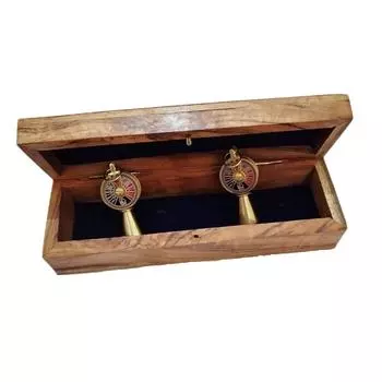 Набор из 2 латунных брелоков-телеграфов в деревянной коробке для коллекционного подарка