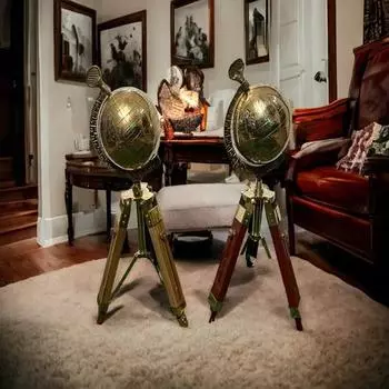 Набор из 2 латунных глобусов с деревянным штативом, латунный навигационный стол, образовательный глобус с картой мира, миниатюрный земной шар 38,1 см