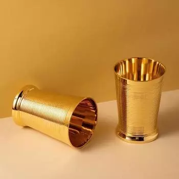 Набор из 2 латунных напитков по 300 мл. Тяжелый стеклянный стакан Lassi для воды, молока, сока, безалкогольных напитков. Стакан для домашнего и кухонного декора.