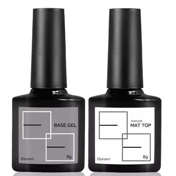 Набор из 2 LULUGEL Gel Nail Base Gel Matte Top по 8 г каждый Верхнее покрытие Не требует протирания Не требует шлифовки Базовое покрытие Верхнее покрытие Гель Матовый Матовый Матовый Не требует протирания (База & чистый