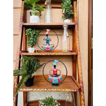 Набор из 2 металлических фигурок музыканта в стиле Раджастхани, настольные декоративные предметы для дома, тумба под телевизор, предметы домашнего декора (Каждый размер 9x10 дюймов)