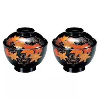 Набор из 2 мисок Suimono Bowl в стиле Киото, черный, новогодний, осенний, J-kitchens (Парные миски)