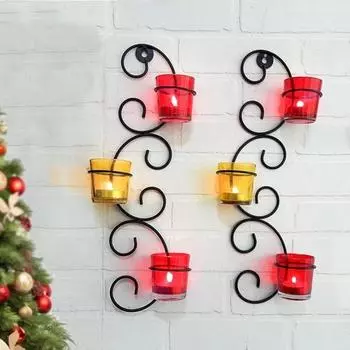 Набор из 2 настенных подсвечников, металлический настенный бра со стеклянными чашками для домашнего декора стен, ресторан, подарок