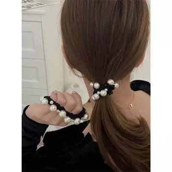 Набор из 2 новых повязок на голову, простых колец для волос с имитацией жемчуга, колец-кишечников, темпераментных, высокоэластичных резинок для волос Size fits all