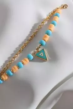 Набор из 2 оранжевых треугольных браслетов-подвесок Fimo с бусинами