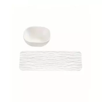 Набор из 2 пластиковых обеденных тарелок — небьющийся прямоугольный поднос и мини-соусники, многоразовые для суши, десертов, барбекю и закусок.