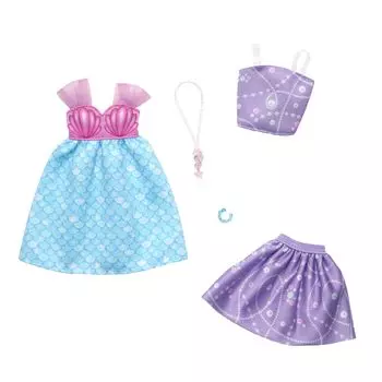 Набор из 2 платьев и аксессуаров для куклы Barbie Fashion, пастельных тонов, для детей от 3 лет и старше, фиолетовый, HRH44, кукла/домик и