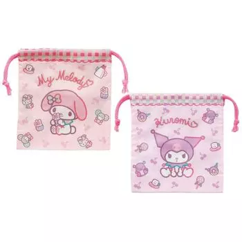 Набор из 2 плюшевых игрушек Sanrio My Melody Kuromi для девочек, коробка для ланча со складками, сумка-мешок на шнурке KB64WN